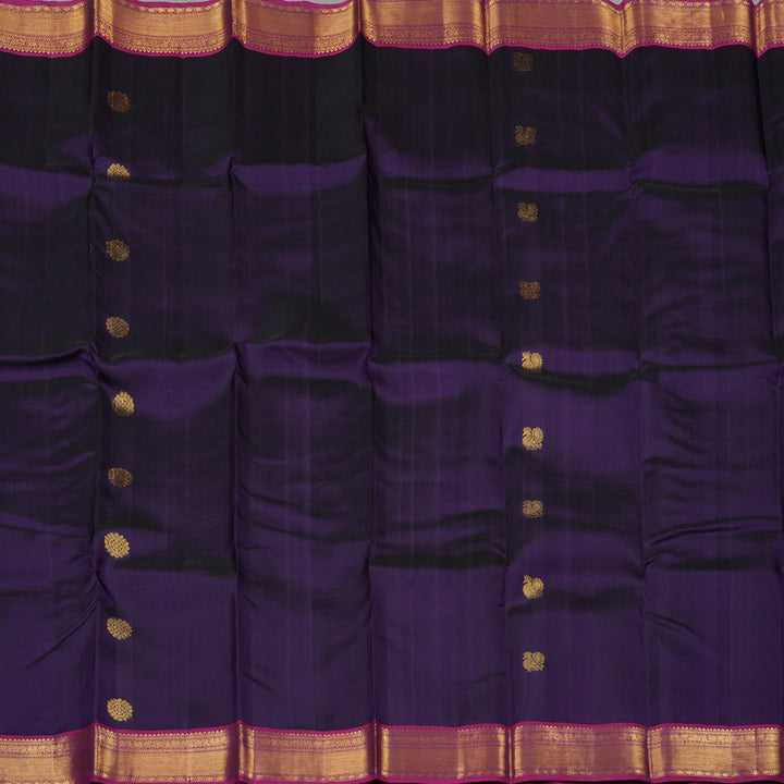 Hayagrivas Dark Purplish Blue Handloom Kanjivaram Silk Saree with Purple Border KBD2126C1-4