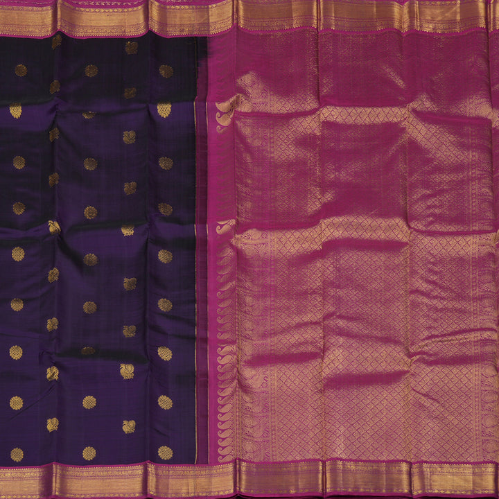 Hayagrivas Dark Purplish Blue Handloom Kanjivaram Silk Saree with Purple Border KBD2126C1-4