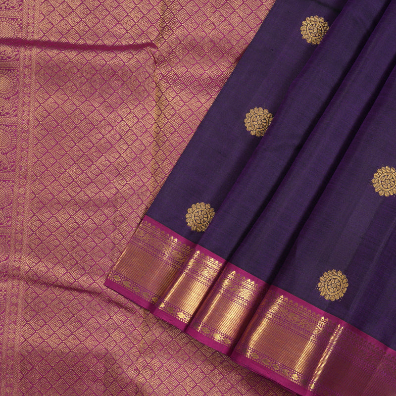 Hayagrivas Dark Purplish Blue Handloom Kanjivaram Silk Saree with Purple Border KBD2126C1-4