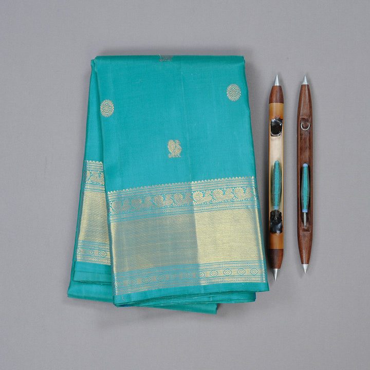 Hayagrivas Handloom Kanjivaram Silk Sarees in Soothing Sea Blue KBD2126C2-3