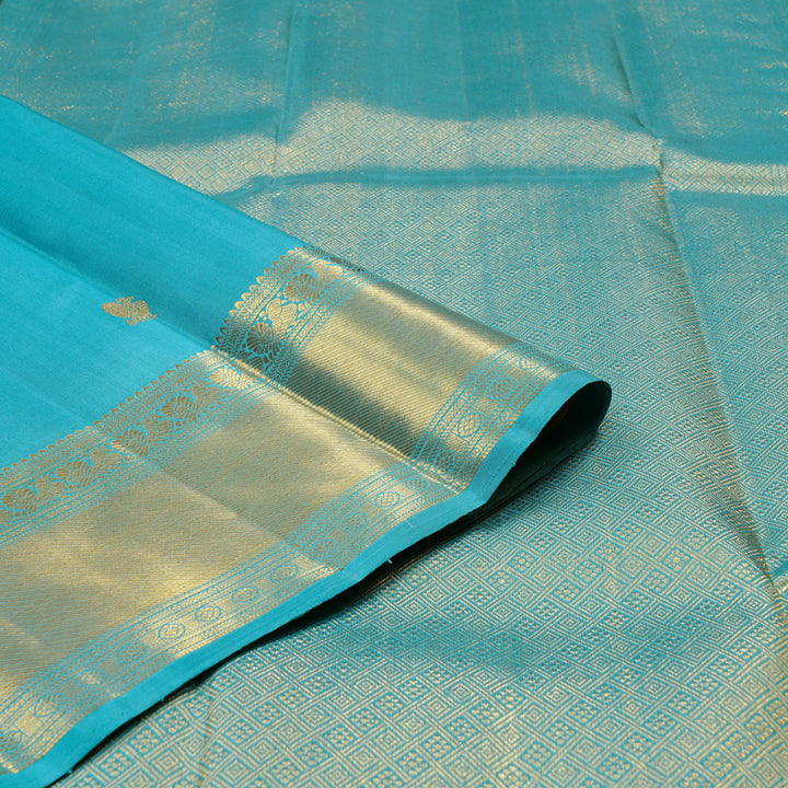 Hayagrivas Handloom Kanjivaram Silk Sarees in Soothing Sea Blue KBD2126C2-3