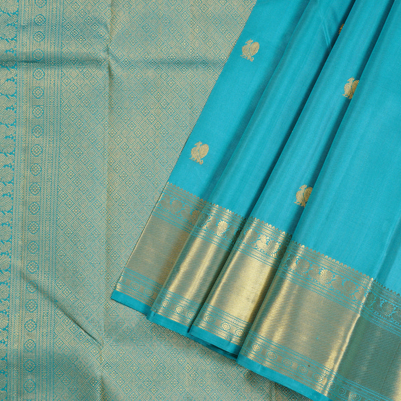 Hayagrivas Handloom Kanjivaram Silk Sarees in Soothing Sea Blue KBD2126C2-3
