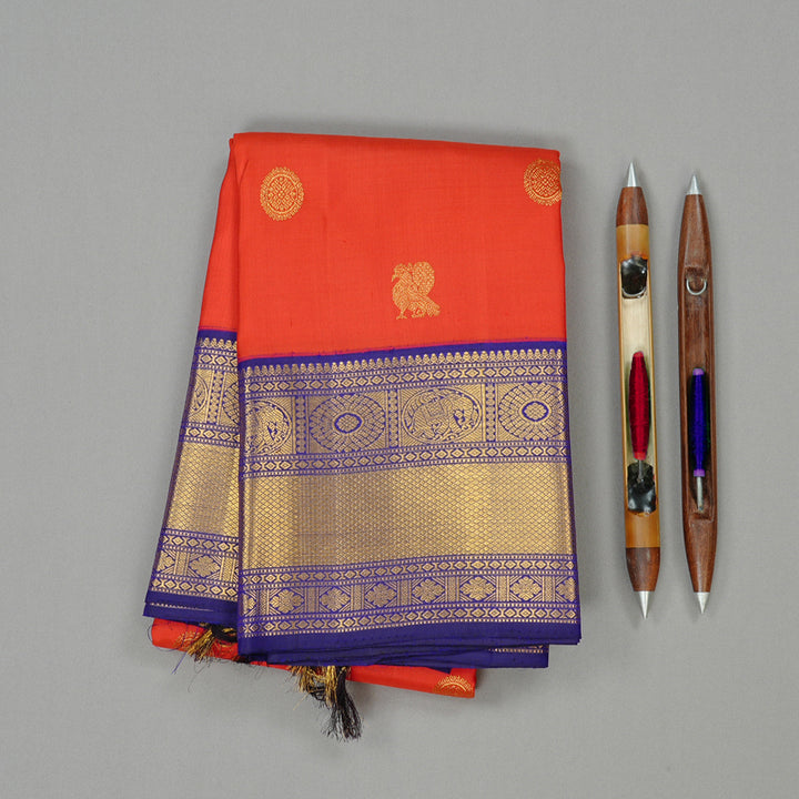 Hayagrivas Red Handloom Kanjivaram Silk Saree with Blue Border KBD2126C6-2