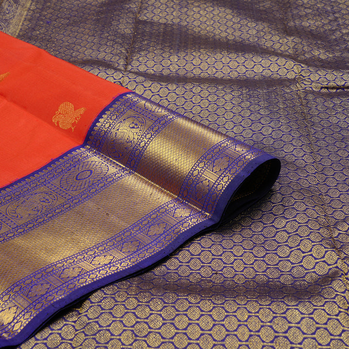 Hayagrivas Red Handloom Kanjivaram Silk Saree with Blue Border KBD2126C6-2
