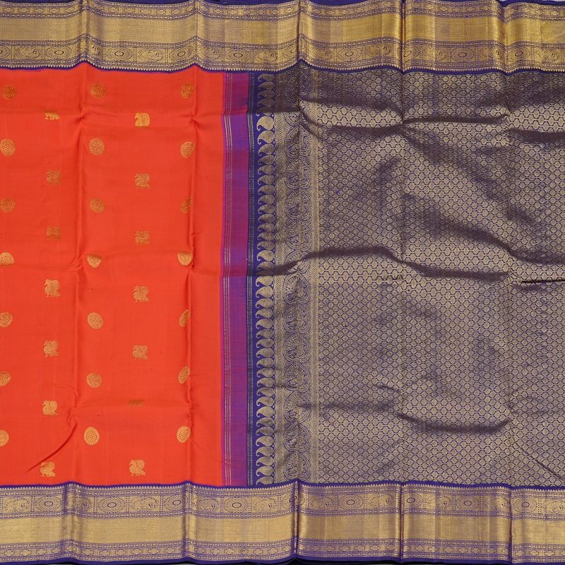 Hayagrivas Red Handloom Kanjivaram Silk Saree with Blue Border KBD2126C6-2