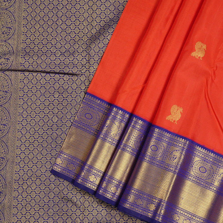 Hayagrivas Red Handloom Kanjivaram Silk Saree with Blue Border KBD2126C6-2
