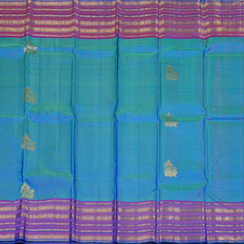 Hayagrivas Handloom Kanjivaram Silk Saree in Magical Peacock Blue KBD2127C10-2