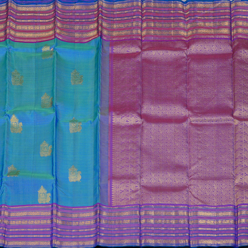 Hayagrivas Handloom Kanjivaram Silk Saree in Magical Peacock Blue KBD2127C10-2