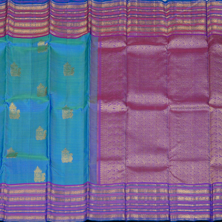 Hayagrivas Handloom Kanjivaram Silk Saree in Magical Peacock Blue KBD2127C10-2