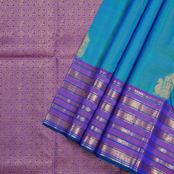 Hayagrivas Handloom Kanjivaram Silk Saree in Magical Peacock Blue KBD2127C10-2