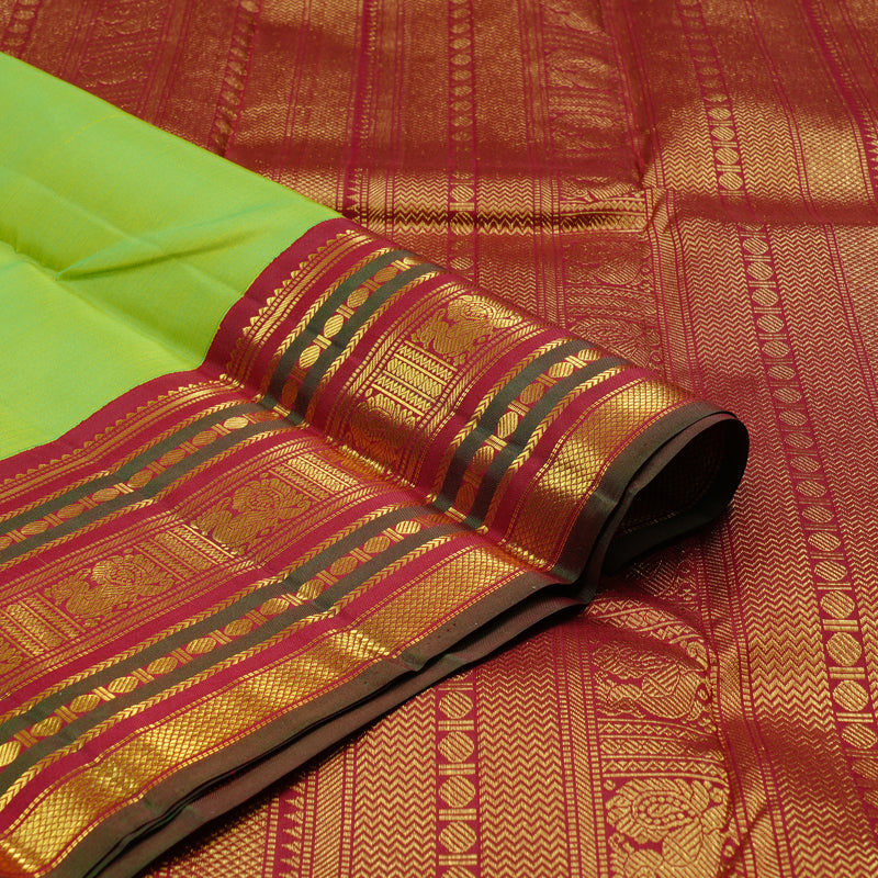 Hayagrivas Fluorescent Green Handloom Kanjivaram Silk Saree with Dark Maroon Border KBD2127C10-3