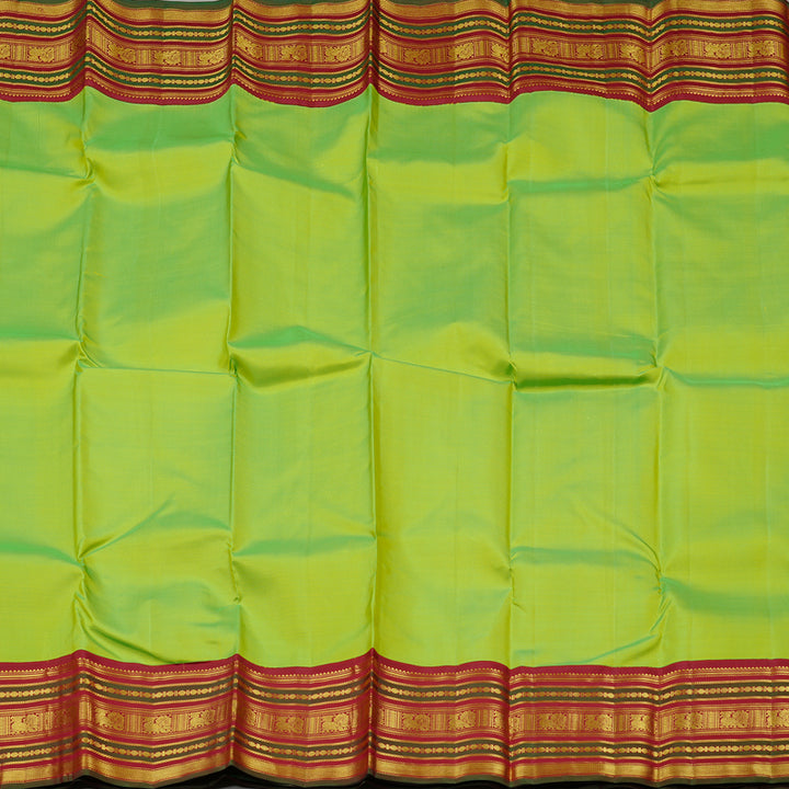 Hayagrivas Fluorescent Green Handloom Kanjivaram Silk Saree with Dark Maroon Border KBD2127C10-3
