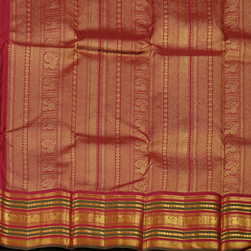 Hayagrivas Fluorescent Green Handloom Kanjivaram Silk Saree with Dark Maroon Border KBD2127C10-3