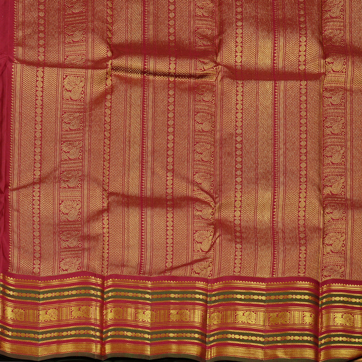 Hayagrivas Fluorescent Green Handloom Kanjivaram Silk Saree with Dark Maroon Border KBD2127C10-3