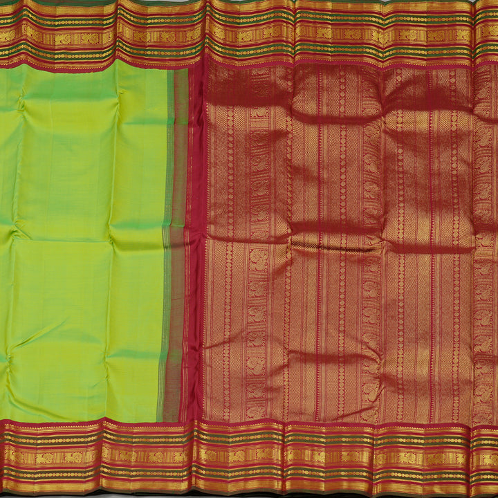 Hayagrivas Fluorescent Green Handloom Kanjivaram Silk Saree with Dark Maroon Border KBD2127C10-3