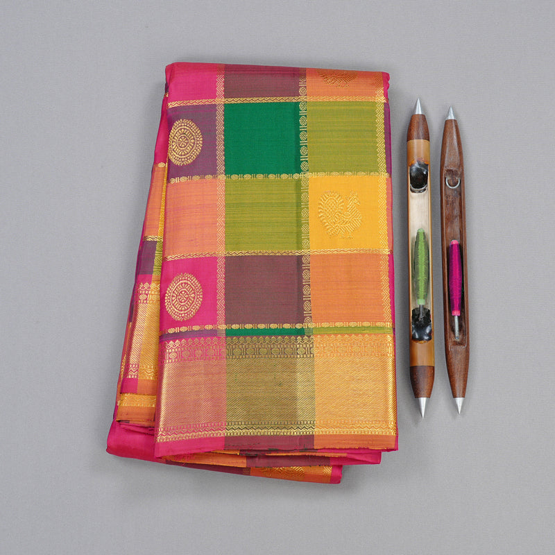 Hayagrivas Handloom Kanjivaram Silk Saree in Delightful Multi-Colour Checks KBD2127C11-4