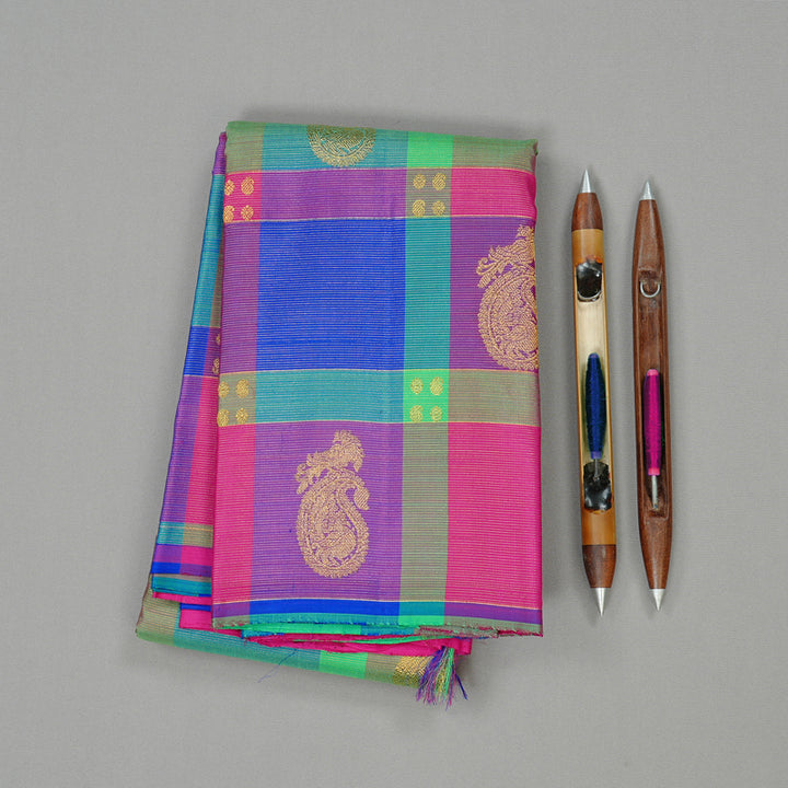 Hayagrivas Multi Colour Checks Handloom Kanjivaram Silk Saree KBD2127C7-1