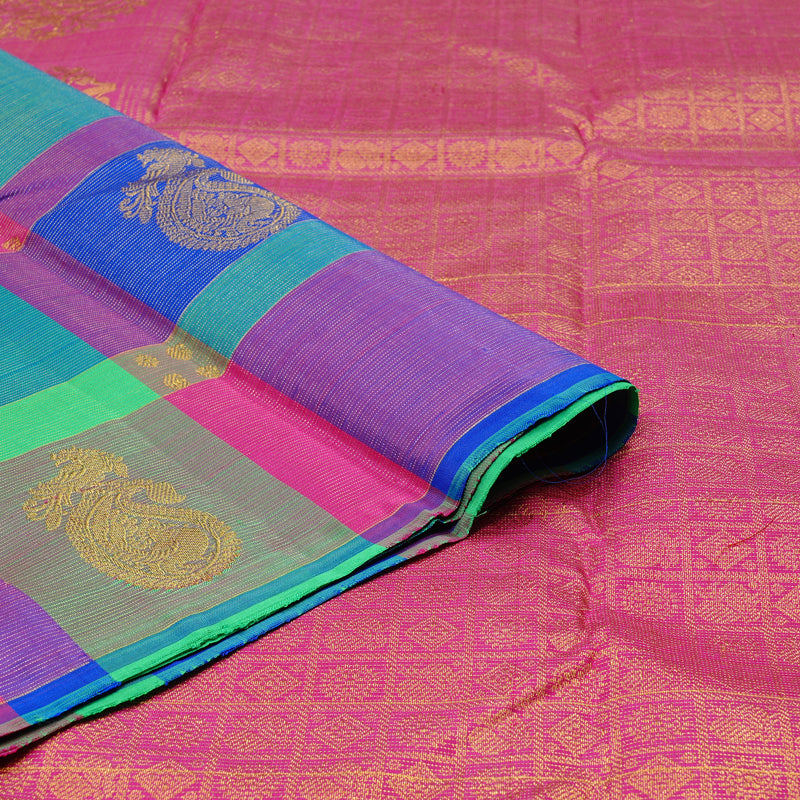 Hayagrivas Multi Colour Checks Handloom Kanjivaram Silk Saree KBD2127C7-1