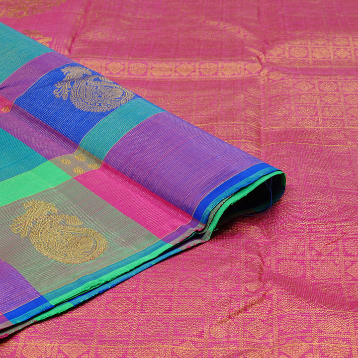 Hayagrivas Multi Colour Checks Handloom Kanjivaram Silk Saree KBD2127C7-1