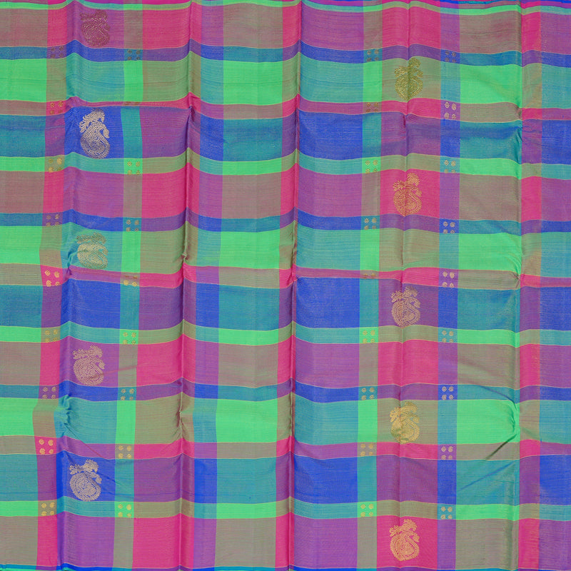 Hayagrivas Multi Colour Checks Handloom Kanjivaram Silk Saree KBD2127C7-1