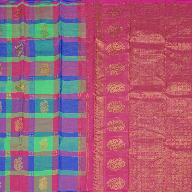 Hayagrivas Multi Colour Checks Handloom Kanjivaram Silk Saree KBD2127C7-1