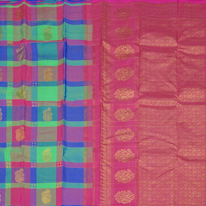 Hayagrivas Multi Colour Checks Handloom Kanjivaram Silk Saree KBD2127C7-1