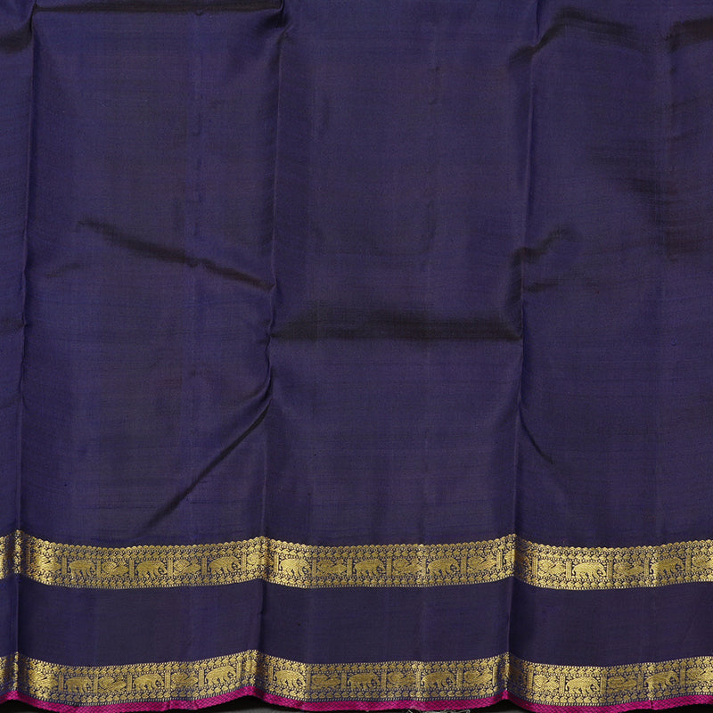 Hayagrivas Multi Colour Checks Handloom Kanjivaram Silk Saree with Dark Blue Border KBD2130C1-1