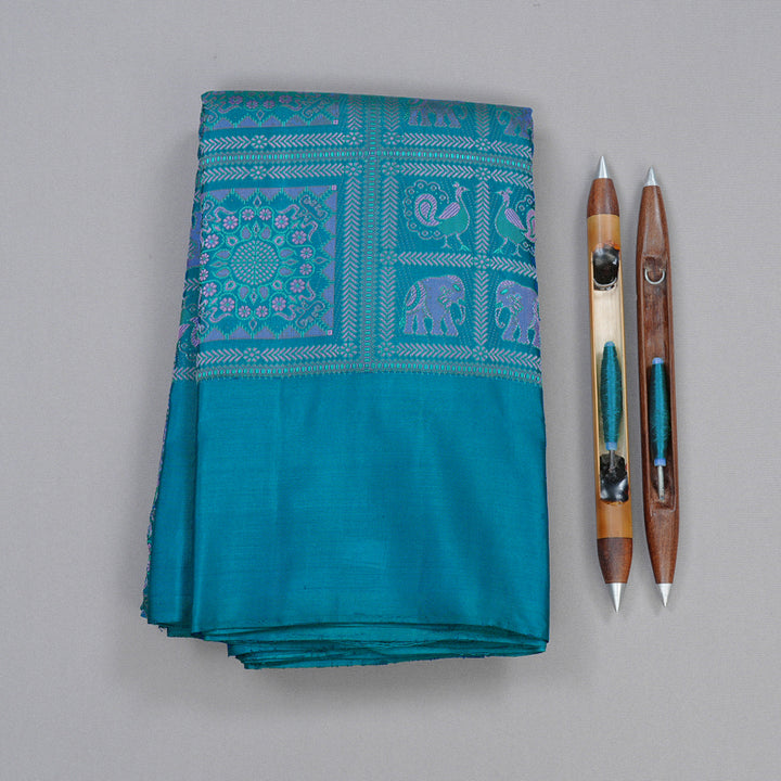 Hayagrivas Handloom Kanjivaram Silk Saree in Striking Dark Sky Blue KBD2132C1-1