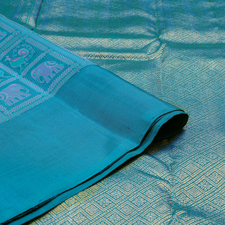 Hayagrivas Handloom Kanjivaram Silk Saree in Striking Dark Sky Blue KBD2132C1-1