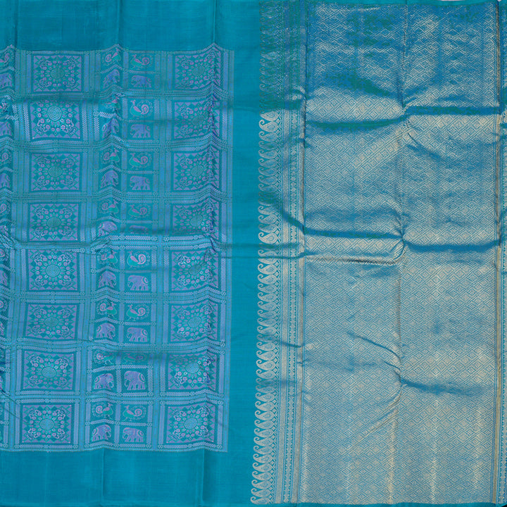 Hayagrivas Handloom Kanjivaram Silk Saree in Striking Dark Sky Blue KBD2132C1-1