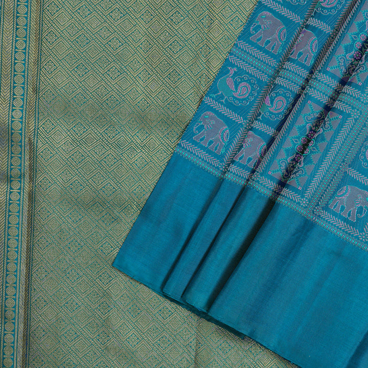 Hayagrivas Handloom Kanjivaram Silk Saree in Striking Dark Sky Blue KBD2132C1-1