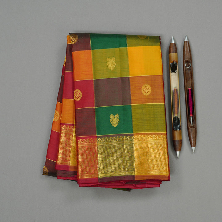 Hayagrivas Handloom Kanjivaram Silk Saree in Stylish Multicolour Checks KBD2134C1-1