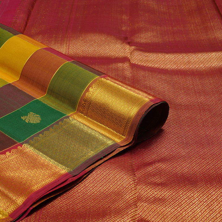 Hayagrivas Handloom Kanjivaram Silk Saree in Stylish Multicolour Checks KBD2134C1-1