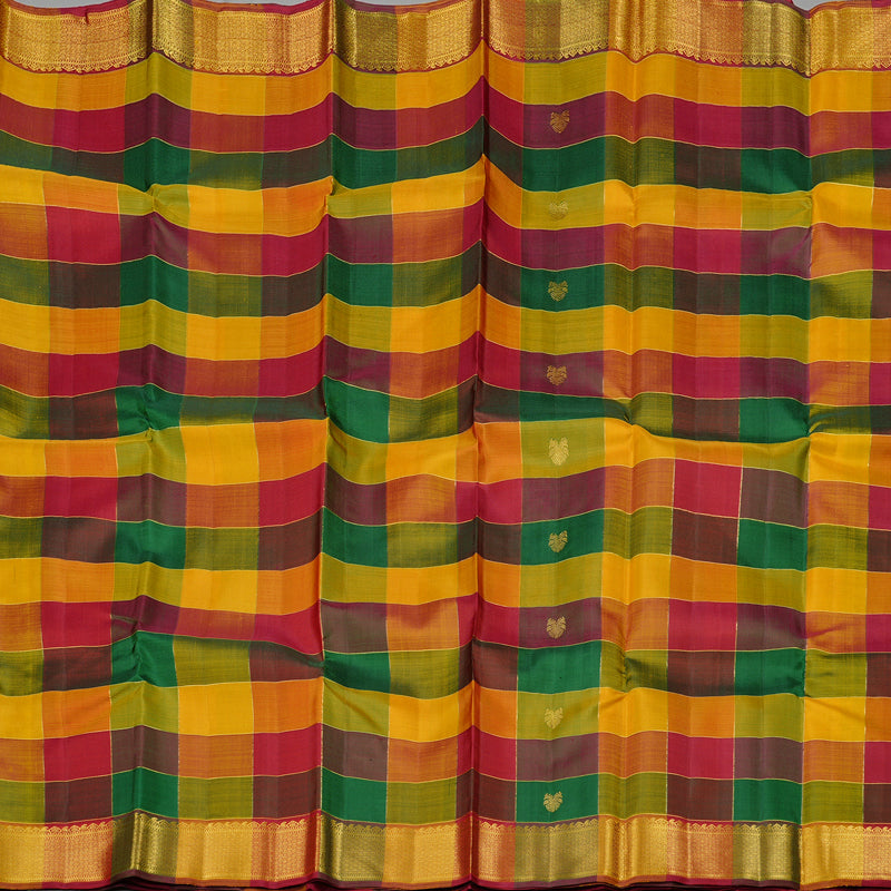 Hayagrivas Handloom Kanjivaram Silk Saree in Stylish Multicolour Checks KBD2134C1-1