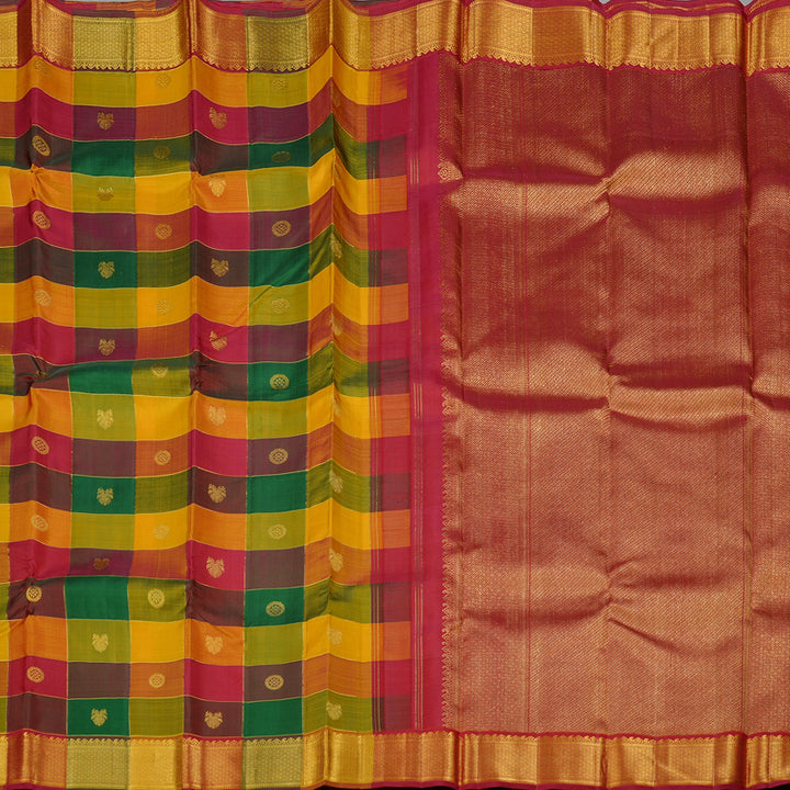 Hayagrivas Handloom Kanjivaram Silk Saree in Stylish Multicolour Checks KBD2134C1-1