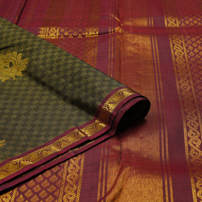 Hayagrivas Sandal Beige Handloom Kanjivaram Silk Saree with Wine Maroon Border KBD2136C4-1