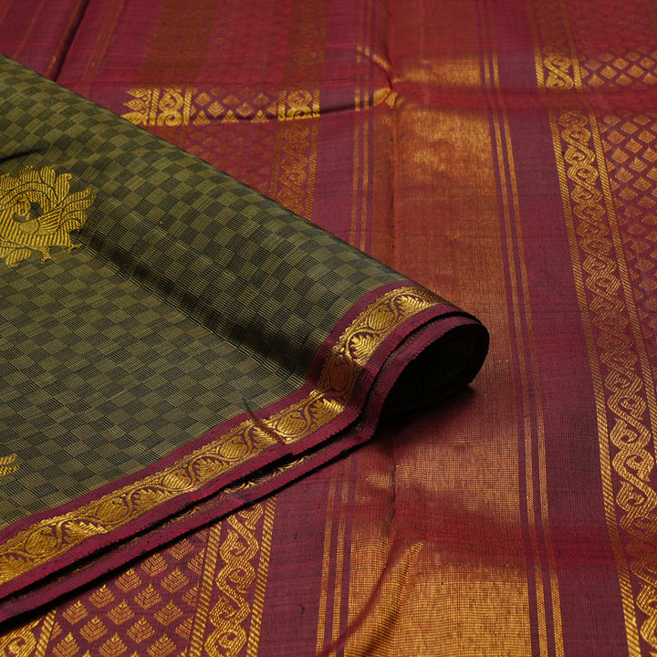 Hayagrivas Sandal Beige Handloom Kanjivaram Silk Saree with Wine Maroon Border KBD2136C4-1