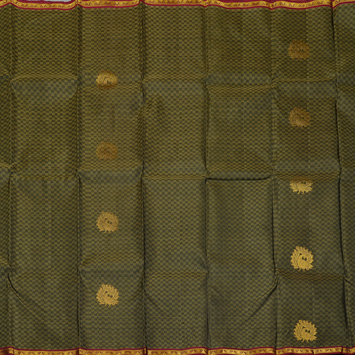 Hayagrivas Sandal Beige Handloom Kanjivaram Silk Saree with Wine Maroon Border KBD2136C4-1