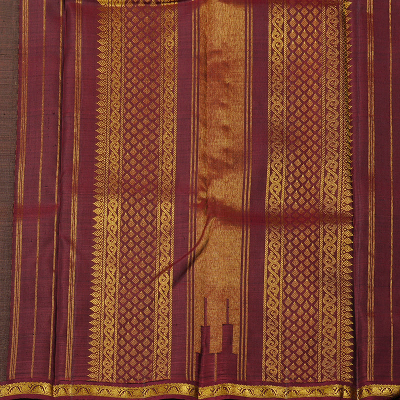 Hayagrivas Sandal Beige Handloom Kanjivaram Silk Saree with Wine Maroon Border KBD2136C4-1