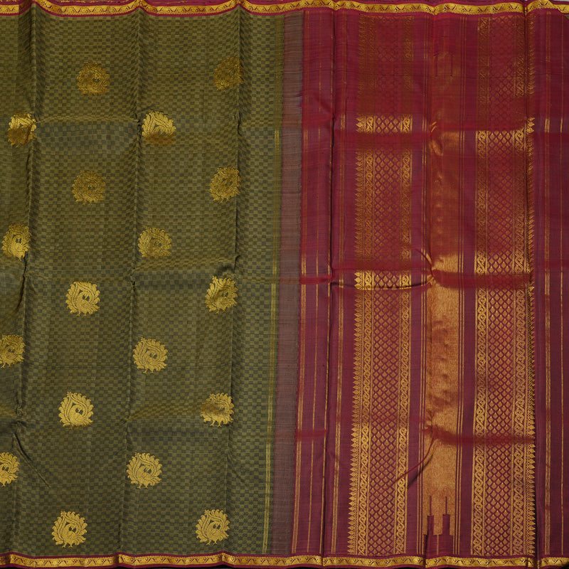 Hayagrivas Sandal Beige Handloom Kanjivaram Silk Saree with Wine Maroon Border KBD2136C4-1