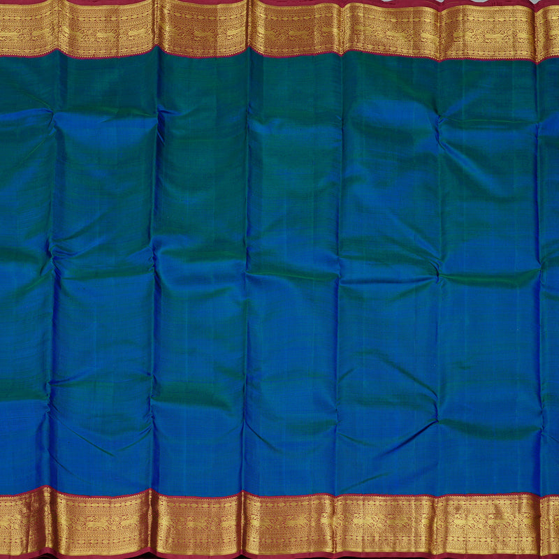 Hayagrivas Peacock Blue Handloom Kanjivaram Silk Saree with Maroon Border KBD2136C7-1
