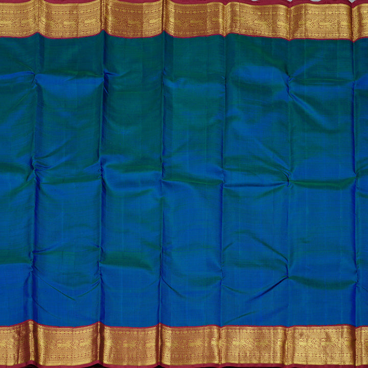 Hayagrivas Peacock Blue Handloom Kanjivaram Silk Saree with Maroon Border KBD2136C7-1