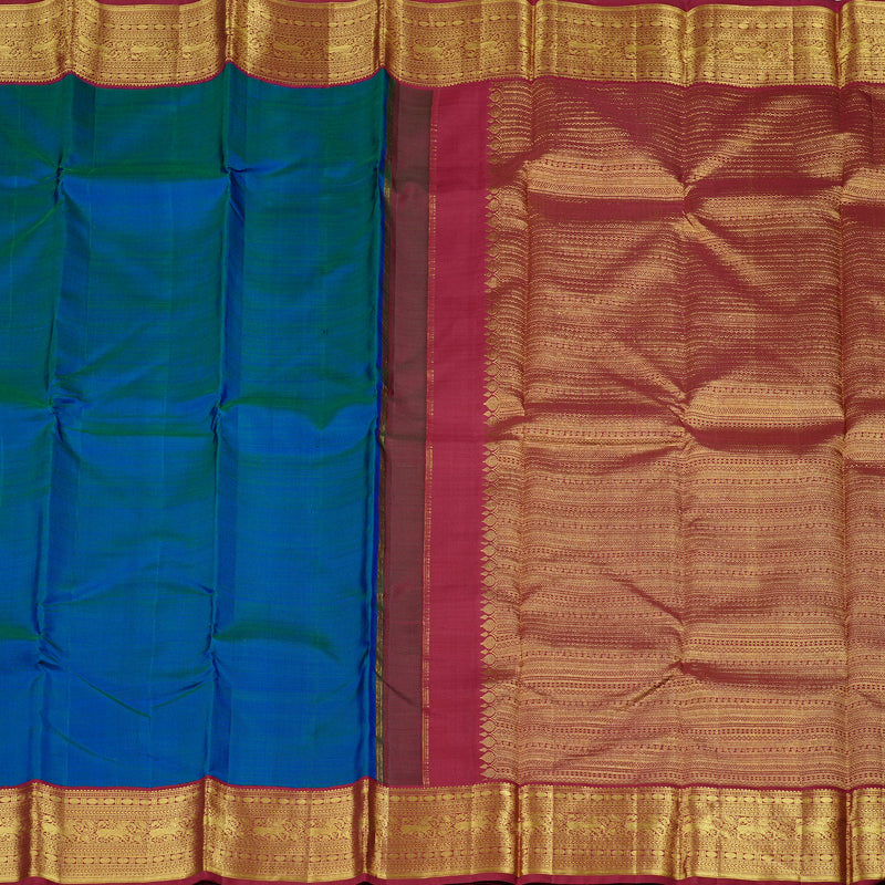 Hayagrivas Peacock Blue Handloom Kanjivaram Silk Saree with Maroon Border KBD2136C7-1