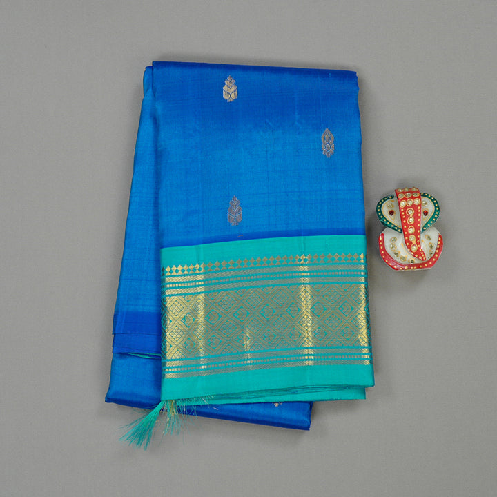 Hayagrivas Handloom Kanjivaram Silk Saree in Gorgeous Blue KBD2137C2-4