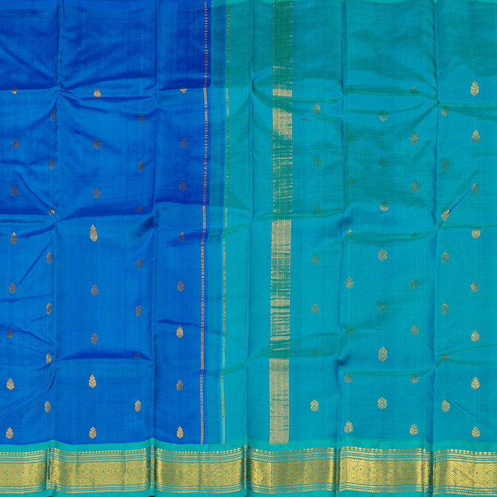 Hayagrivas Handloom Kanjivaram Silk Saree in Gorgeous Blue KBD2137C2-4