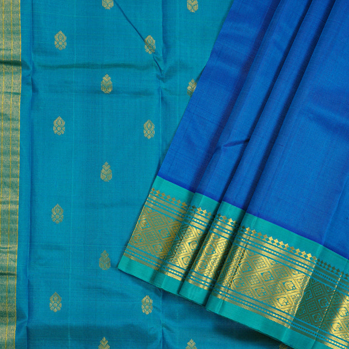 Hayagrivas Handloom Kanjivaram Silk Saree in Gorgeous Blue KBD2137C2-4