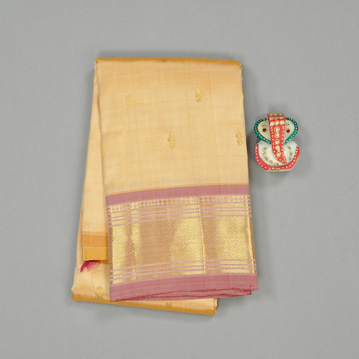 Hayagrivas Sandal Handloom Kanjivaram Silk Saree with Onion Pink Border KBD2137C2-7