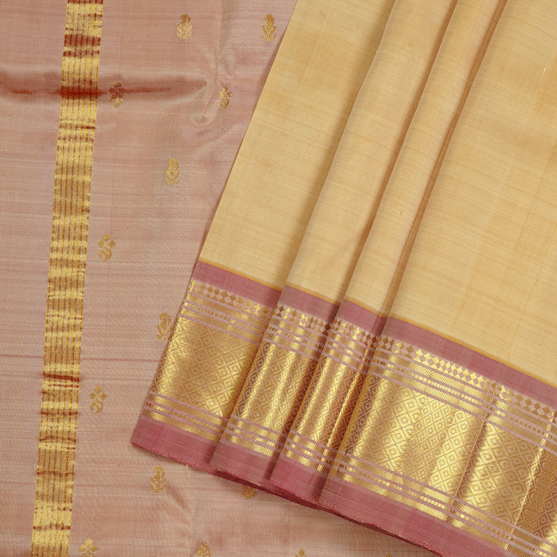Hayagrivas Sandal Handloom Kanjivaram Silk Saree with Onion Pink Border KBD2137C2-7