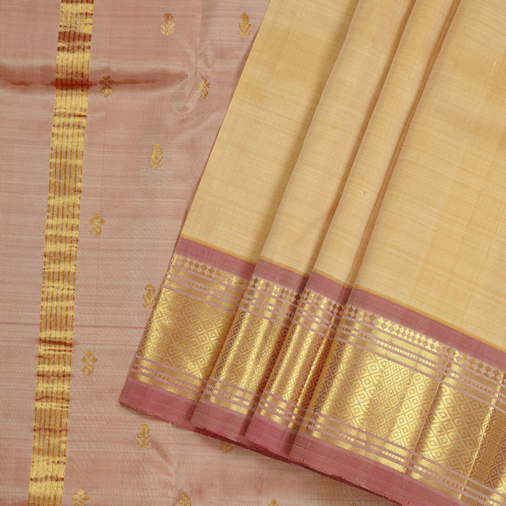 Hayagrivas Sandal Handloom Kanjivaram Silk Saree with Onion Pink Border KBD2137C2-7