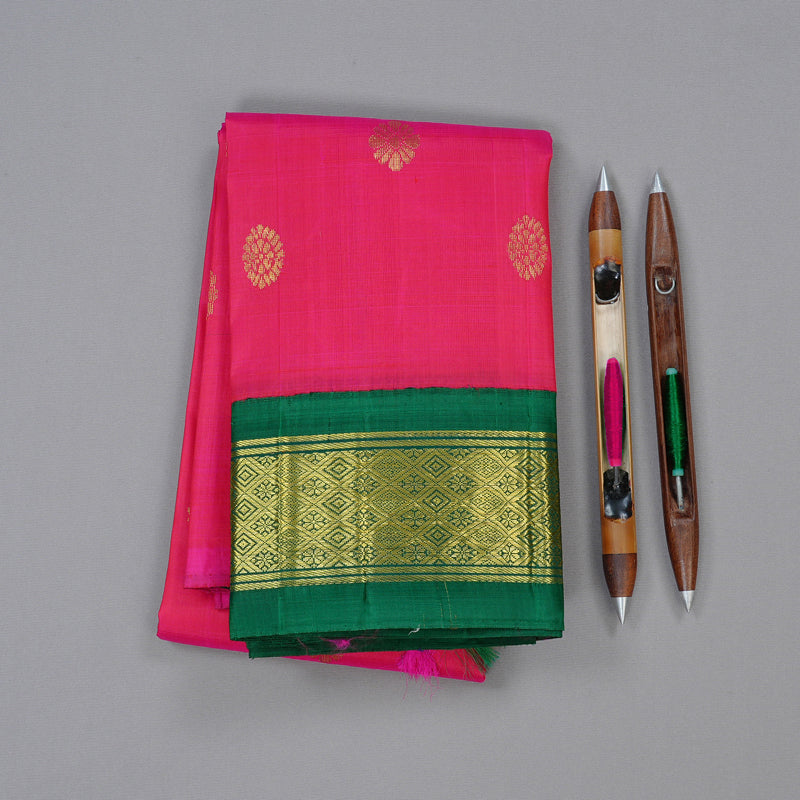 Hayagrivas Handloom Kanjivaram Silk Saree in Dazzling Reddish Pink KBD2138C3-10
